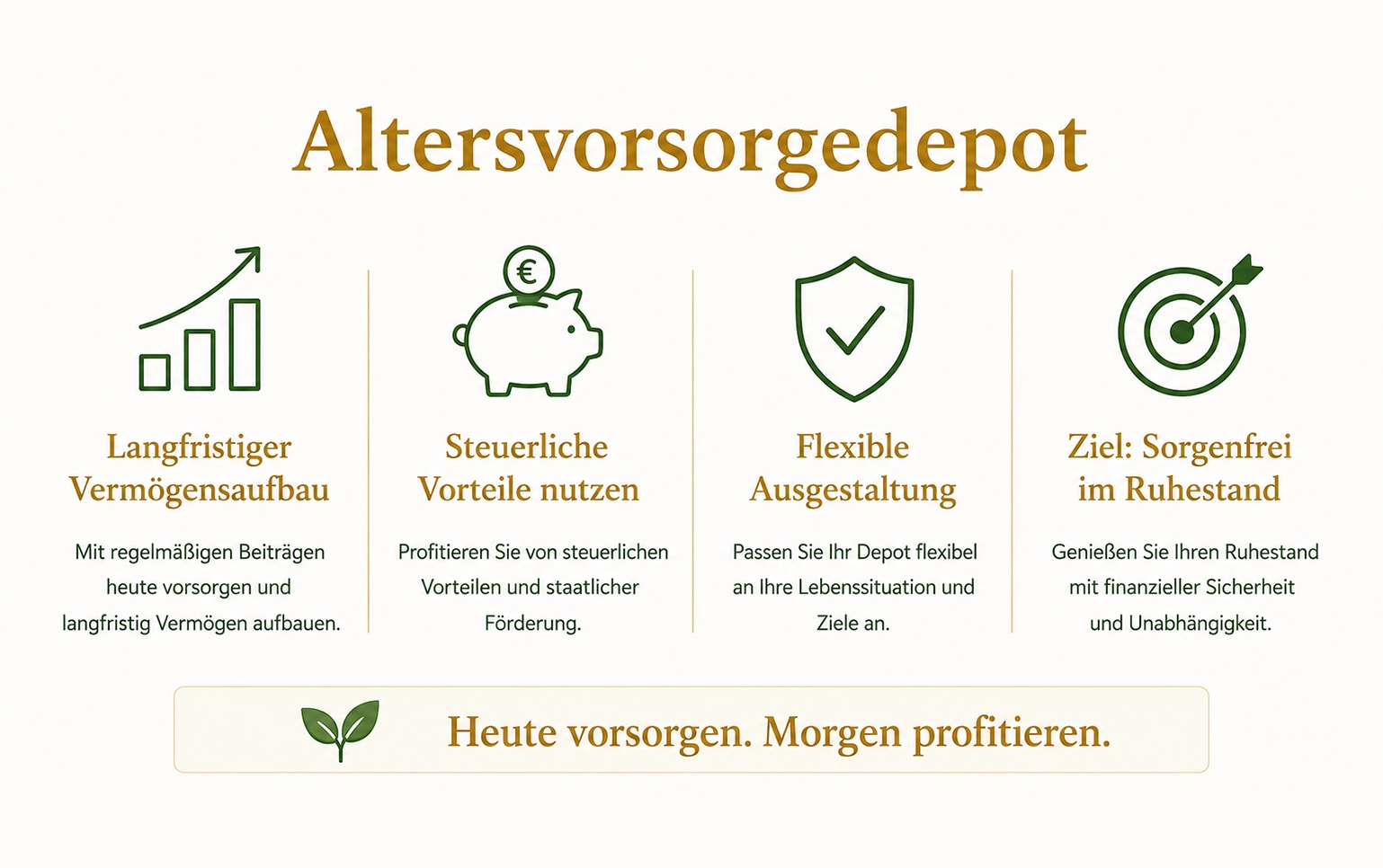Übersicht wie ein Altersvorsorgedepot aufgebaut sein kann