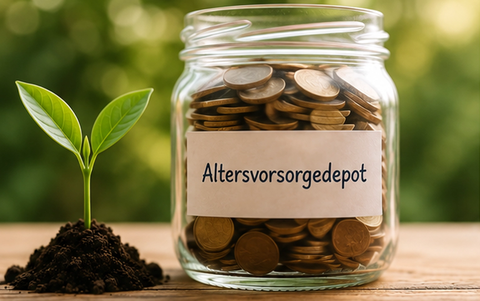 Ein volles Glas mit Geld symbolisiert ein gutes Altersvorsorgedepot